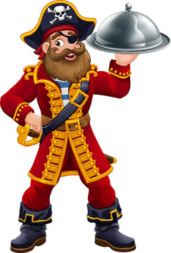 Pirate Captain Cartoon Chef and Food Plate Platter