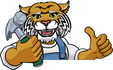 Wildcat Carpenter Handyman Builder Holding Hammer