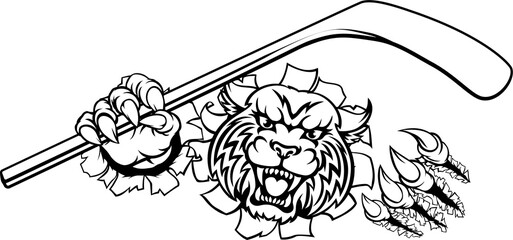 Wildcat Ice Hockey Player Animal Sports Mascot