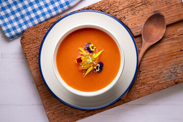 Gazpacho. cold tomato soup Typical tapas recipe from the south of Spain that is prepared in summer.