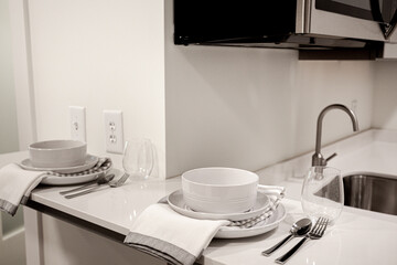 Plate kitchen set up staged interior design modern
