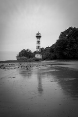 a small lighthouse on the Elbe in Hamburg