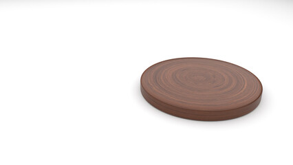 circular dark wood block on a white background 3d rendering.