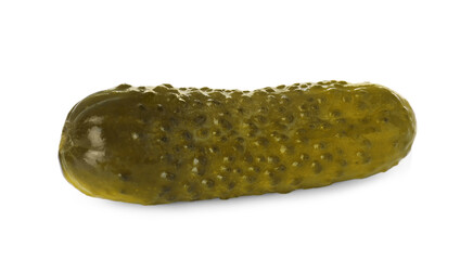 Tasty crunchy pickled cucumber isolated on white