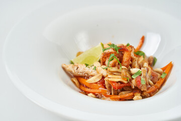 seafood with vegetables with wine sauce