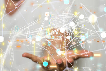 Global network. Blockchain. 3D illustration. Neural networks and artificial intelligence. Abstract