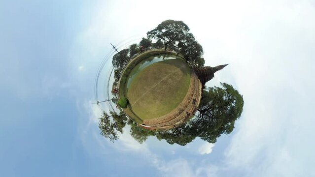 Tiny planet effect made of spherical panorama, 360 Degree video. Traveling the World concepts. Asia