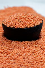 Organic masoor dal Close up (Lens culinaris) or whole pink dal