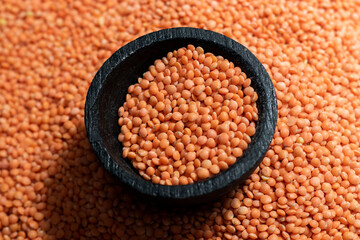 Organic masoor dal Close up (Lens culinaris) or whole pink dal