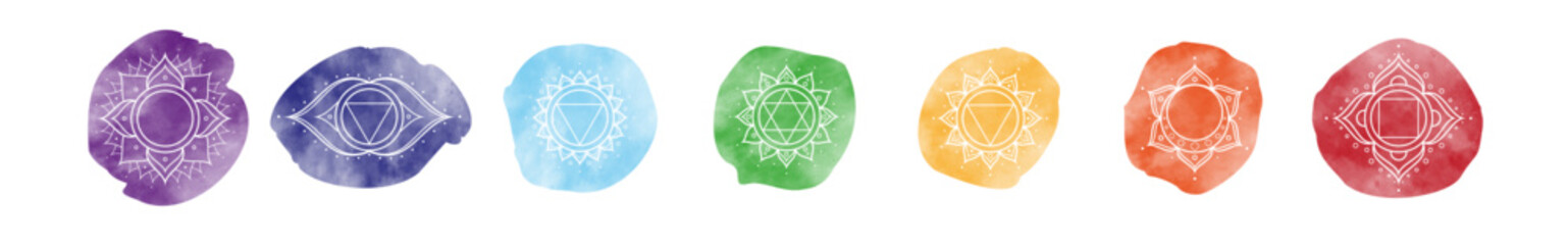 Chakra Symbols Watercolour Vector - obrazy, fototapety, plakaty