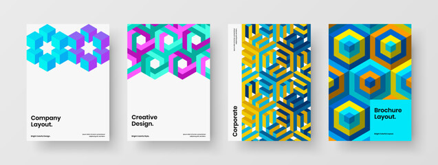 Trendy book cover A4 vector design concept bundle. Fresh geometric tiles handbill template composition.