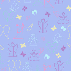Purple angels and butterflies, seamless pattern background.  Perfect for fabric, scrapbooking, quilting, wallpaper projects.