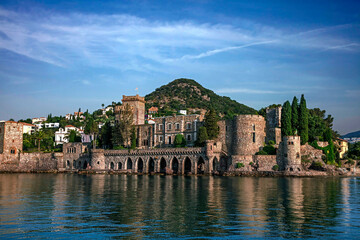 View to the nice castle on the sea coast. Village of Napoule, southern France