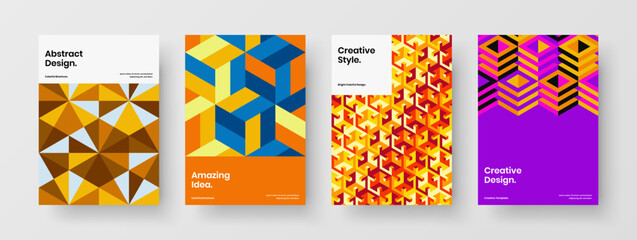 Naklejka premium Trendy book cover A4 design vector template collection. Minimalistic mosaic tiles placard concept composition.