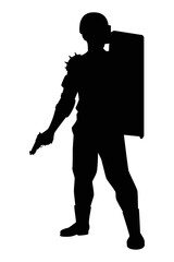 Zombie hunter with weapon silhouette vector on white background, shied and pistal, people graphic design for Halloween day.