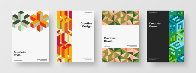 Modern geometric shapes handbill layout bundle. Minimalistic placard A4 vector design illustration set.
