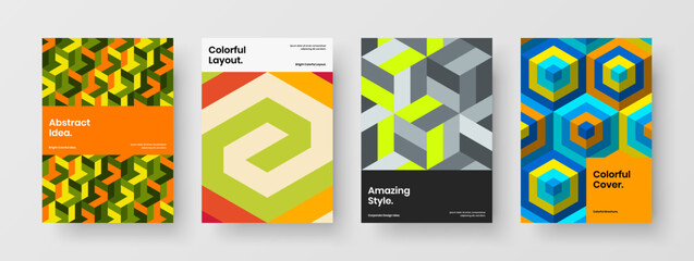 Clean corporate brochure vector design layout bundle. Unique geometric hexagons banner illustration set.