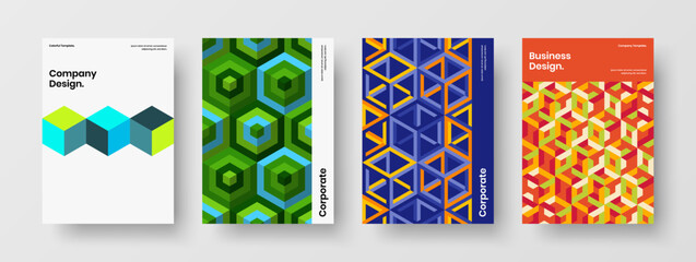Unique geometric hexagons corporate identity illustration collection. Abstract flyer A4 vector design layout composition.