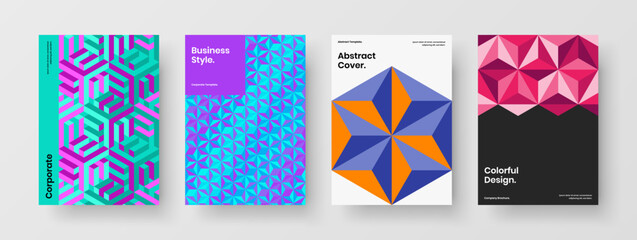 Fototapeta premium Vivid mosaic shapes postcard illustration set. Minimalistic catalog cover vector design concept composition.