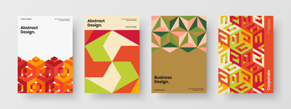 Modern geometric pattern corporate cover template bundle. Colorful pamphlet A4 vector design concept collection.
