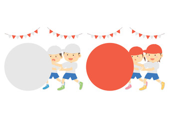 運動会_大玉転がし_イラスト_セット
