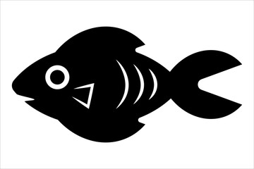 Fish illustration in black and white. Monochrome abstract fish icon isolated on white background.