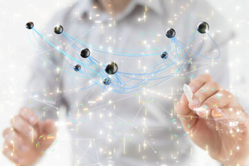 abstract lines with dots over dark background.