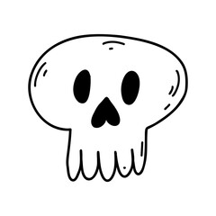 Hand drawn doodle skull. Halloween cartoon element, vector sketch illustration, line art for web design, icon, print, coloring page