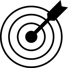Isolated icon of a target with a dart arrow in the middle. Concept of aim, success, winning. 