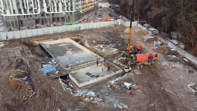 Swimming pool construction. Steel structure swimming pool. Steel structure of swimming pool floor.