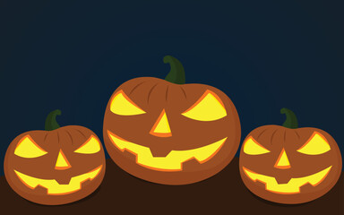 halloween pumpkins on wood with blue background, halloween poster