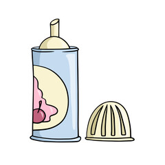 Open light blue package with whipped cream, cartoon vector