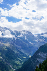 Alpine landscape, a famous valley in Switzerland. Lauterbrunnen valley 72 waterfalls, the place that was inspired by Tolkien