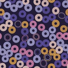 Vector set background. Round geometry group batik graphic. Hand drawn circle doodle painting. Design pattern illustration brush stroke. Seamless. Backdrop vector concept. Purple, yellow, pink color