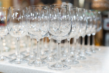 Set of empty glasses on table indoors