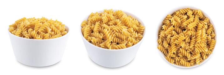 Spirals dried pasta on a white isolated background