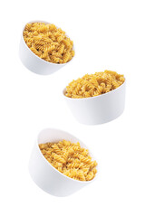 Spirals dried pasta on a white isolated background