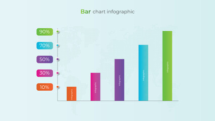 	
Five step gradient colorful bar chart infographic element