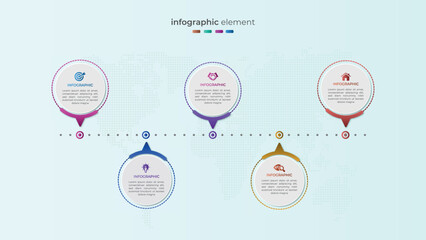 	
Modern five step circular timeline infographic design
