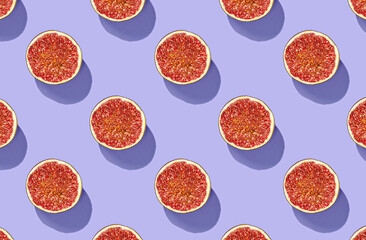 Pattern of fresh figs on purple pastel background