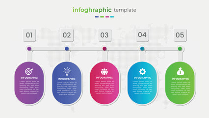 	
Five step gradient timeline business infographic element