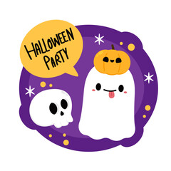 Obraz premium Happy halloween party greeting card with cute ghost. Holidays cartoon character. Trick or treat. Halloween funny cartoon.