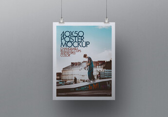 Poster Mockup 40 X 50 Hanging Bulldog Clip