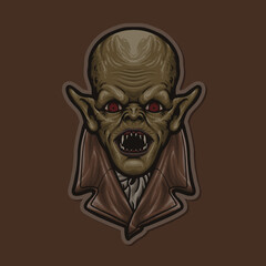 Creepy Vampire Dracule Evil Halloween Creature Vector Mascot Illustration