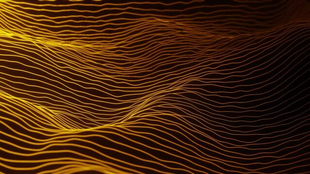 Abstract wavy lines with shake in yellow color. Looped 4k video. Business background