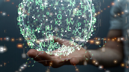 abstract lines with dots over dark background.