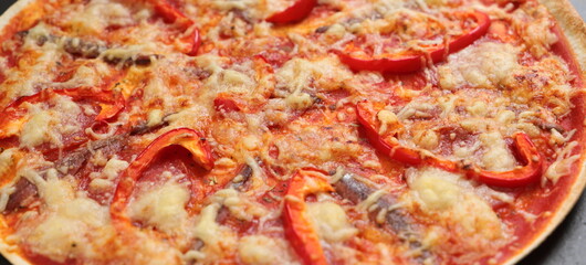 Pizza with peppers, anchovies and cheese