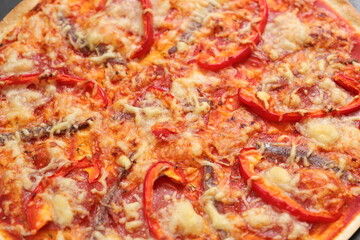 Pizza with peppers, anchovies and cheese