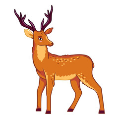 A cute deer stands on a white background. Vector illustration with cute forest animals