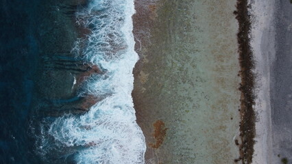 Aerial view of the seacoast, Tuamotus, French Polynesia